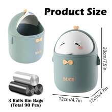 1PC Penguin Design Desktop Wastebasket With Lid, Mini Wastebasket, Small Wastebasket With Lid, Desktop Wastebasket, Plastic Desktop Wastebasket, Swivel Top Lid Design To Prevent Odor Leakage, Used For Storing Fruit Peels And Confetti On Desktop To Keep It Neat And Tidy, Suitable For Bathroom, Home Office Desk Decorations, Coffee Table, Office, Living Room, Study Room. Back To School