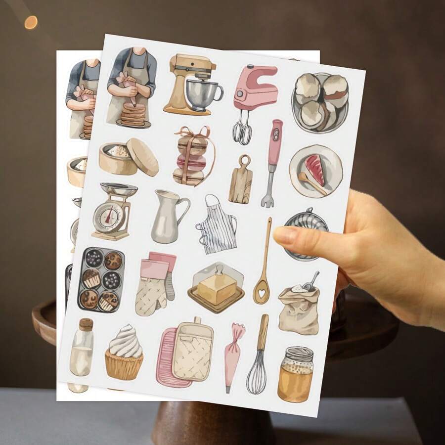 2 张/48 张厨房主题贴纸:蛋糕烘焙、手工制作、拼贴、DIY、防刮、塑料表面、自粘、水晶装饰、一次性、适用于食物主题、不对称形状、哑光表面学校用品、返校 - 廚房主題貼紙 - 查看 1