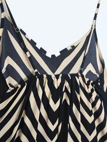 Vestido casual de vacaciones sin mangas de mujer con diseño a rayas, cuello V Y corte evasé - Negro - Ver 4