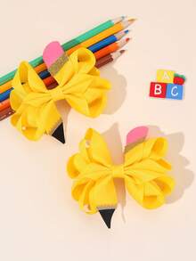 4 件装女童开学发夹铅笔蝴蝶结鳄鱼夹黄粉黑发夹开学第一天发夹可爱甜美发夹新学期礼物发夹儿童发饰 - 彩色 - 查看 10
