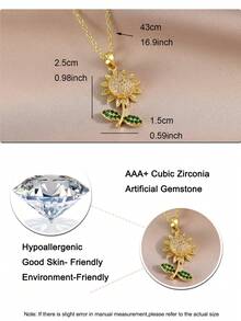 1 pieza Collar con dije de girasol dorado y cubic zirconia para madre e hija, flor tridimensional casual, regalo para mujer para fiestas, diario, viajes