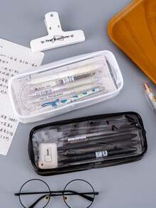 1pc PVC Pencil Case, Transparent Plastic Student Stationery Pouch With Large Capacity, Suitable For Girls INS Style Back To School,Pencil Pouch,School Bag - View 3