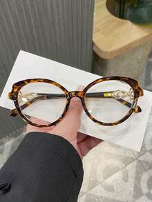 1 副女士豹纹猫眼 PC 镜框复古镂空镜腿装饰性无度数眼镜，街头时尚 - 彩色 - 查看 2