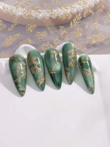 3D Golden Glitter Leaf Nail Art Stickers Shiny Shimmer Glitter Leaves Design Self-Adhesive Nail Art Decorations For DIY Nail Designs 2 Pcs