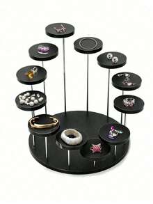 Giá trưng bày bánh cupcake acrylic nhiều tầng, giá trưng bày nhẫn/bánh cupcake, phụ kiện trang trí tiệc, giá trưng bày bánh ngọt và tráng miệng hình tròn nhiều tầng, thích hợp để trưng bày nhẫn, bông tai, tượng nhỏ, phụ kiện cưới màu đen và trong suốt. - Nhiều màu - Xem 3