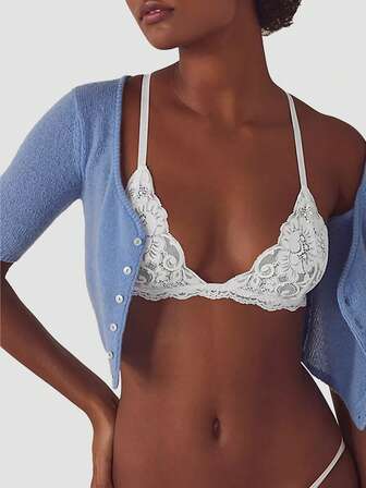 Ultratunn bh för högtider, blommönster i spets för liten byst, vita mjuka sömlösa sexiga underkläder för kvinnor