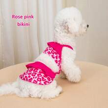 Conjunto de traje de baño para perro, ropa para perro, falda y traje de baño con estampado de leopardo rosa, bikini de verano transpirable y con estilo, accesorios para fotografía de mascotas, artículos para mascotas, adecuado para perros y gatos para nadar - Multicolor - Ver 3