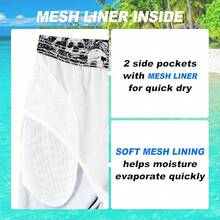 Mens Swim Trunks Quick Dry Board Shorts With Mesh Lining, Breathable Fit Hawaii Beach Shorts Swimwear Bathing Suits - 夏威夷黑骷髏 - 查看 4
