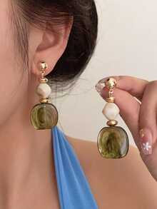 1 Pair Women Retro Polyresin Long Earrings, Elegant Casual/Resort Earrings For Party, Cocktail Eardrops - Earrings - View 2