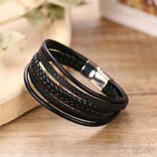 Men Leather Bracelet With Clasp Cowhide Multi-Layer Braided Leather Men Bracelet