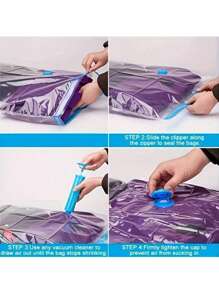 15/10/5/1pcs Reusable Vacuum Storage Bags, Travel Organizer Bags, Clothes Space Saver Bags For Coats, Shirts, Blankets, Pants, Home, Dorm, Closet, Bedroom, Bathroom, Travel Accessories, Back To School, Thick With Double Zipper Seal And Built-In Hand Pump Design, No Extra Tool Needed, Highly Airtight And Reusable, Save Up To 85% Storage Space For Efficient Space Utilization