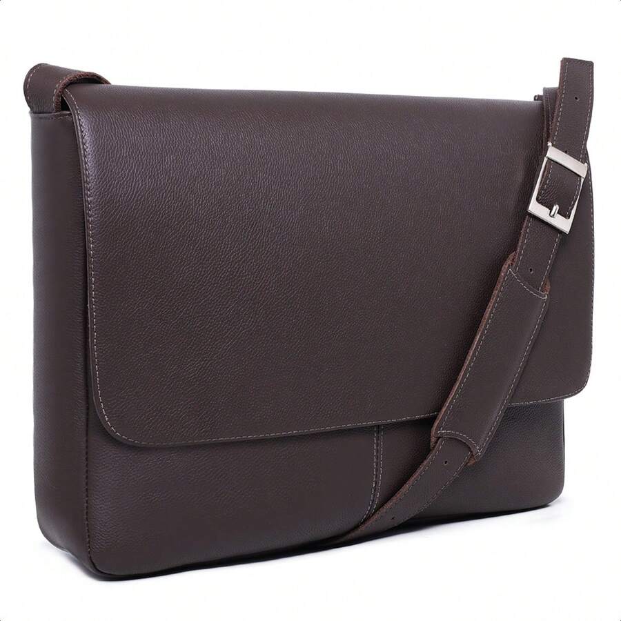Men's Crossbody Briefcase Shoulder Bag With 15.6" Laptop - Rust Brown - View 1