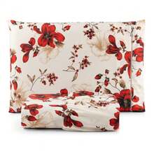 Single Sheet Set With 2 Pieces Printed Cotton Fabric With Elastic All Around And Pillowcase In Matchstick Stitch - Rojo - Ver 1