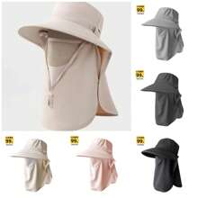 1pc Breathable UV Protection Face Cover Mask With Detachable Sun Hat, Casual Polyester Fabric, UPF50+ For Summer