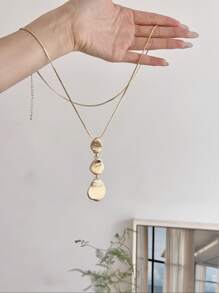 1 Stück einfache Mode flache Metallkette, Zinklegierung Anhänger Halskette, geeignet für Frauen als täglicher Schmuckzubehör, Geschenk