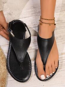 Women Plus Size Flat Toe Post Sandals, New Fashion Solid Color White Toe Post Slippers, Comfortable Non-Slip Versatile Ladies Casual Shoes