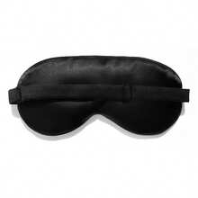 1pc Black "Good Night" Embroidery Logo Lightweight Polyester Eye Mask, Blackout Sleep Eyewear - Black - View 5