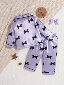 女婴可爱心形印花长款睡衣套装 - 紫丁香色 - 查看 2