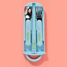 Miniso Sanrio Cinnamoroll Series Portable Sliding Lid Flatware Set, Including Chopsticks, Spoon, And Fork, Convenient And Hygienic, Suitable For Daily Use Or As A Gift For Friends And Family (1 PC)