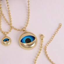 1pc Fashion Round Turkish Evil Eyes Pendant Necklace For Women Men Jewelry Gold Color Bead Chains Necklaces Gifts ﻿