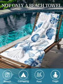 1pc Printed Beach Towel, Shell Pattern Swim Towel, Bath Towel, Fashion Style Beach Towel, Super Absorbent Bath Towel For Bathroom, Swimming, Fitness, Yoga, Soft And Comfortable Microfiber Towel, Lightweight And Portable, Wind And Sun Protection, Sandproof For Summer Travel, Vacation Holiday Bathroom Decor, Available With Or Without Storage Bag, Recommend Regular Sizes And Larger Sizes, (35*75cm Small Size Towel,150cm Or Above Recommended)