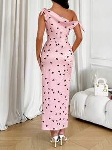 Vestido rosa con hombros descubiertos para mujer de Oldmarny con diseños de corazones del Día de los Enamorados, besos, abrazos y frases de amor - Rosa - Ver 3