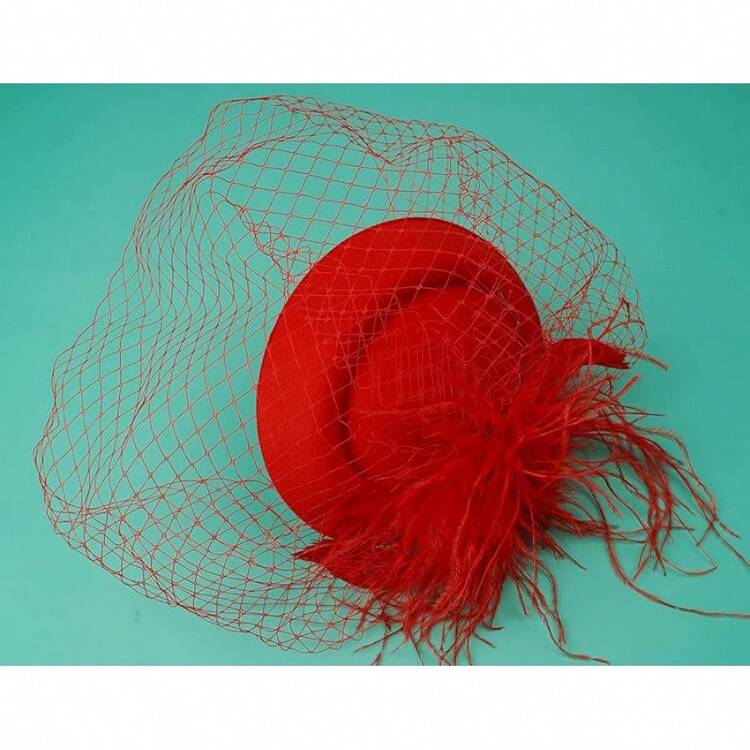 Pillbox Fascinator Hat With Veil For Tea Party Or Cocktail - B-đỏ - Xem 3
