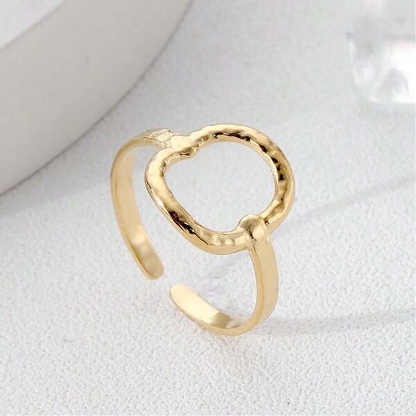 1pc Hammered Texture Circular Open Stainless Steel Ring, 18K Gold Plated Finger Band, Suitable For Women Daily Wear, Mother's Day, Valentine's Day Gift