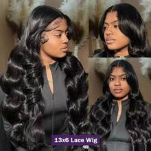 40 Inch 13x6 Body Wave Lace Front Wigs Human Hair 250% Density Body Wave HD Lace Front Wigs Human Hair Pre Plucked Bleached Knots Transparent Frontal For Women - Natural Black - 查看 3