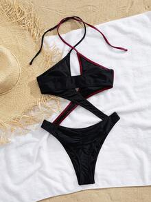 Bañador de una pieza sexy con escote halter y espalda descubierta para mujeres, estilo europeo y americano