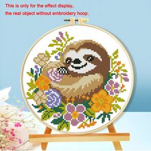 11CT 十字绣套件 DIY 手工刺绣，包括线、针、图案表 - 奶牛、企鹅、树懒、花卉乡村风格装饰，适用于客厅/卧室，初学者入门套装 - 彩色 - 查看 5