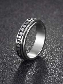 1pc Stainless Steel Heart & Moon Rotatable Ring - Multicolor - View 6