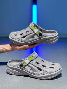 Men's Hollow Out Slip-On Sandals, Summer Outdoor Anti-Collision Closed Toe Slides, Non-Slip Wear-Resistant Beach & Indoor Thick Sole Slippers - Grey - View 4