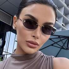 1 Stück Damen rahmenlose ovale Metallbrille im Y2K-Stil, geeignet für Alltag, Outdoor, Urlaub, Straße, Fahren, Reise, Party