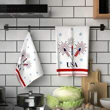 2pcs Patriotic Kitchen Towels Hand Towel- 15.7x23.6" American Flag & Stars Design, Red White Blue, Durable Polyester, Perfect For Home Decor & Holiday Gifts,Super Towels, - Multicolor - View 7
