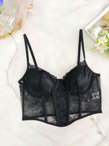 1pc Women Sexy French Style Lace Patchwork Sleeveless Backless Crop Top