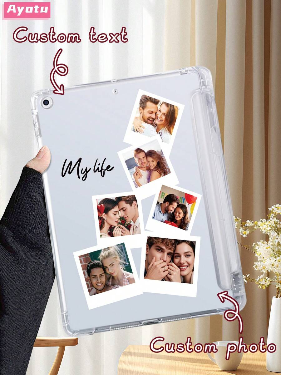Ayotu Image&Text Customization IPad Protective Case Compatible With IPad 10th Generation,IPad Mini4/5/6/7, IPad Pro 11-In(M4)-2024, IPad 10.2-Inch, Cover Compatible With Samsung Galaxy Tab S6 Lite 10.4 Inch, Personalized Clear Protective Cover With Pen Slot, DIY Photo Custom Gift For Self, Friends, Work, Birthday, New Year, Anniversary, Valentine's Day - Multicolor - View 1