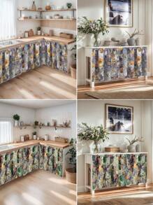 1pc Impression Painting Print Table Skirt, Kitchen Curtain, Room Divider, Japanese Style Cloth Curtain For All Seasons, Cabinet, Bathroom Sink Half Curtain, Decorative Curtain No Drill Required