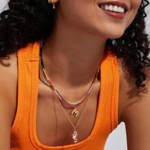 TUANZISP 1pc Women's Colorful Beaded Letter Pendant Necklace, Delicate Unique Design, Sweet Cool Style, Layered Beaded Necklace, Fashion Versatile Casual Jewelry Gift For Women, Birthday, Valentine's Day