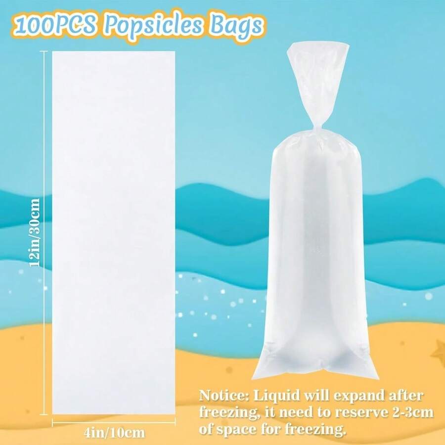 4 paquetes de 12 bolsas para moldes de paletas de hielo mexicanos, bolsas para moldes de paletas de helado casero, envoltorios para paletas, moldes para yogur, helado y batidos, 100 bolsas de plástico para golosinas de hielo - 1 - Ver 1