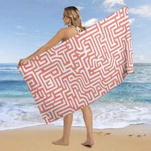Coral And Cream Geometry Texture Beach Towel Quick-Dry & Super Absorbent Sand Proof Towels Classic Boho Geometric Design Summer Microfiber Bath Towel Pool Travel Swimming, Great Gift For Friends, Parents, Families Home Bathroom Outdoor Beach Swimming Pool Travel Use 29x58 Inch - Style-5 - View 3