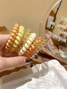 6 件/包 - 简约糖果色发带，柔软造型发带套装，高弹力发带，不损伤螺旋发带，防扭马尾辫夹，适合日常化妆、通勤、运动、马尾辫、派对装饰、新娘派对、单身派对、女生礼物、情人节 - 彩色 - 查看 6