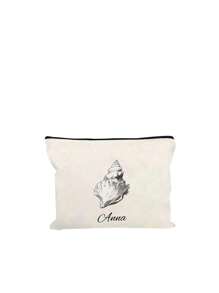 1 Customized Lightweight Stylish Simple Large Capacity Cosmetic Bag With Seaside Shell Elements, Zipper Closure, Nylon Material, Suitable For Women'S Daily Use, Work And Beach Vacation. Customizable Personalized Name Or Holiday Toiletry Bag