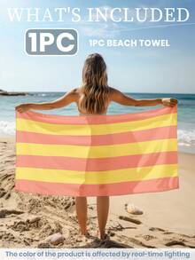1pc Printed Beach Towel, Orange Striped Pattern, Can Be Used As Swimwear Or Bath Towel, Fashionable Design, Super Absorbent, Suitable For Bathroom, Swimming, Fitness, Yoga And Other Occasions, Soft And Comfortable Microfiber Material, Lightweight And Easy To Carry. - Multicolor - View 2