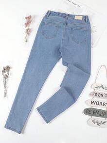 HIMARRI Jeans Ajustados Elásticos Azul Profundo para Mujer - Cintura Alta, Denim Cómodo con Cierre de Botón, Lavables a Máquina, Pantalones Cortos - Celeste - Ver 4