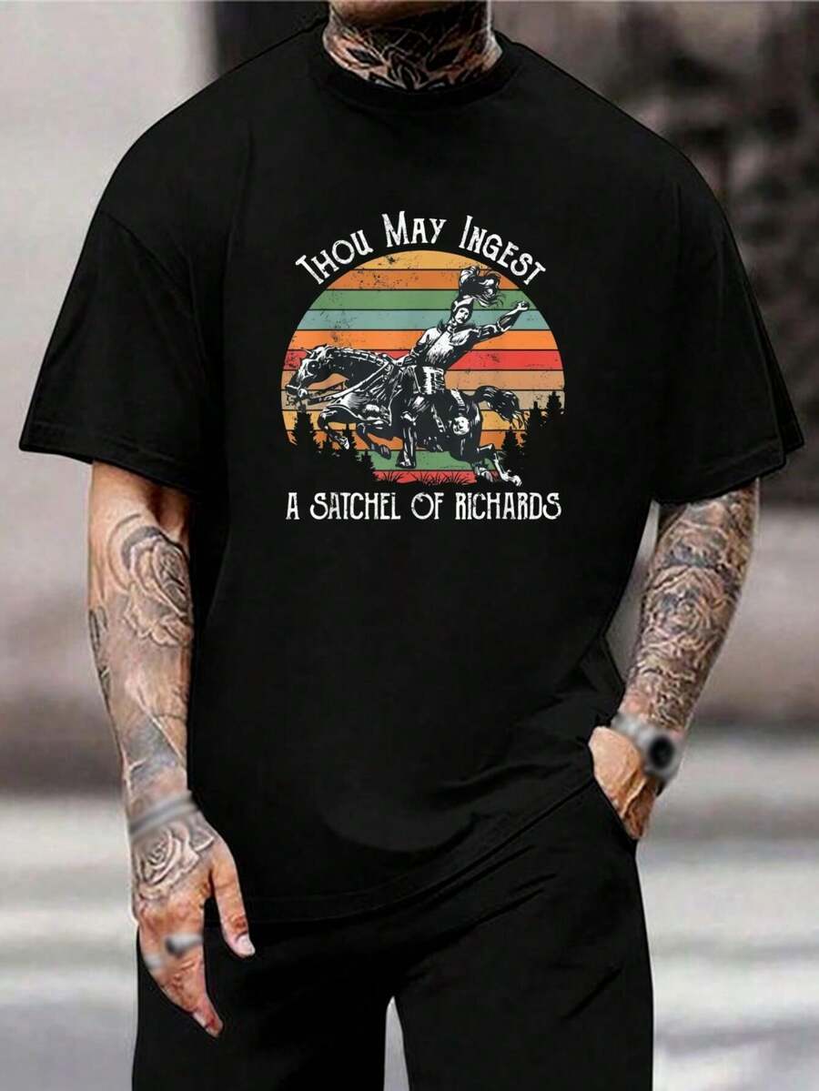 Camiseta divertida de caballero medieval a caballo - Camiseta gráfica retro sarcástica para hombres y mujeres - Idea de regalo única - Negro - Ver 1