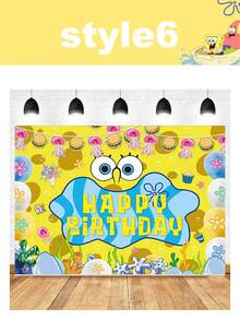 Spongebob SquarePants Themed Photography Background Fabric, Children's Birthday Party Photo Banner Decoration