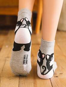 5 pares de calcetines con dibujos de animales lindos, calcetines cómodos y divertidos de media pantorrilla - Multicolor - Ver 5