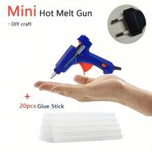 Heat Mini Glue Gun - 20W ( With 20pcs 100mm X 7mm) 7mm Stick Compatible, Ideal For Crafting And Home RepairsHobby, Crafts, Home Repair, Fabric, Wood, Glass, Card, Switch, For DIY Art Europlug Household Repair Tool With Thermo Heat