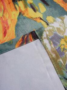 1pc Impressionist Painting Printed Cafe Curtain, Kitchen Doorway Decor Partition Curtain, Japanese Style Cloth Hanging, Year-Round Cabinet Valance Washstand Semi-Curtain, Dust Cover Curtain With No Drilling Required